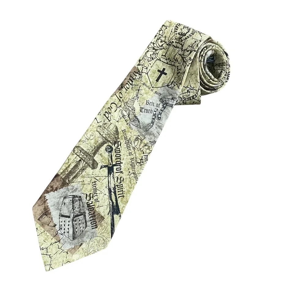 Eagles Wings Armor of God Silk Necktie Tan Brown Ephesians 6 Religious Tie